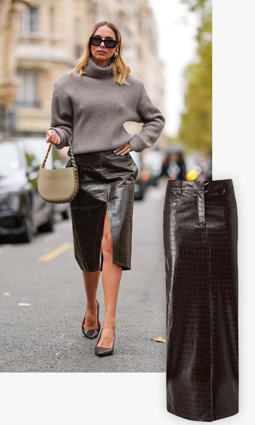 Falda 'midi' de cuero, la tendencia más roquera y elegante para días de lluvia