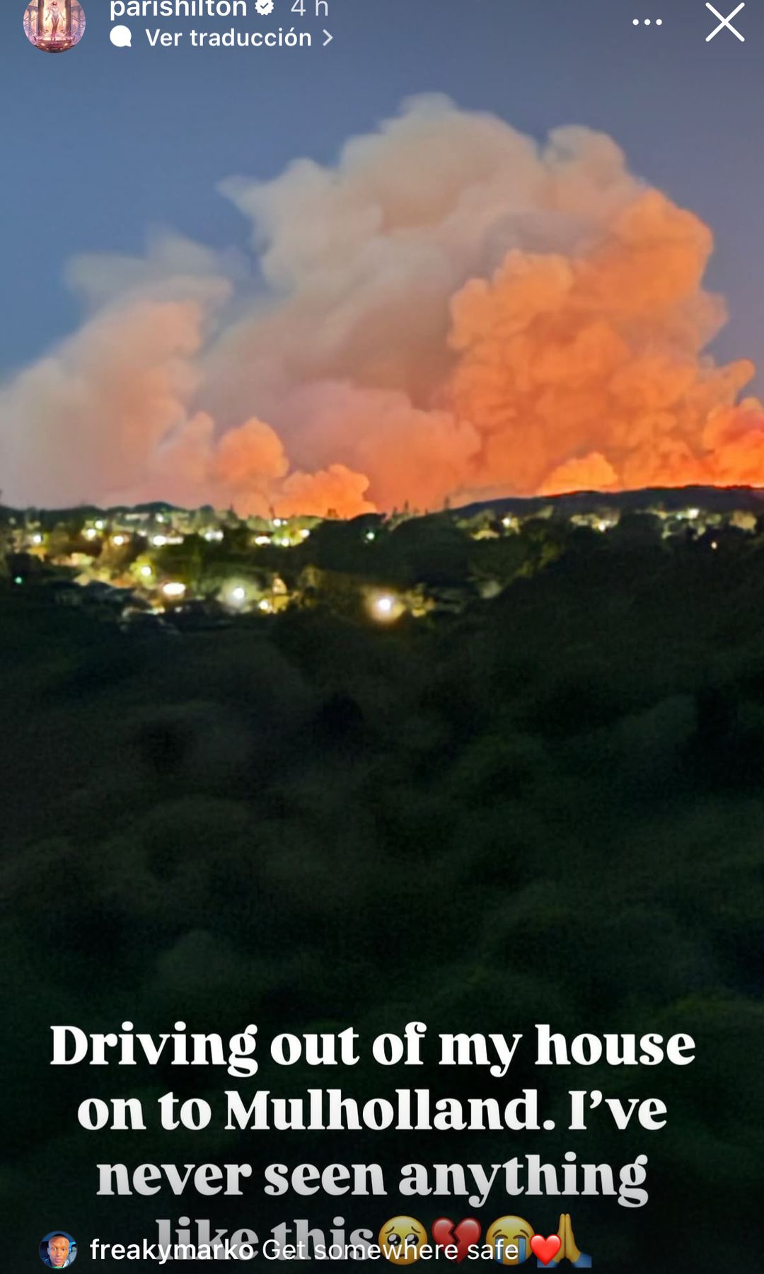 Paris Hilton compartió este vistazo del desolador panorama desde Mulholland