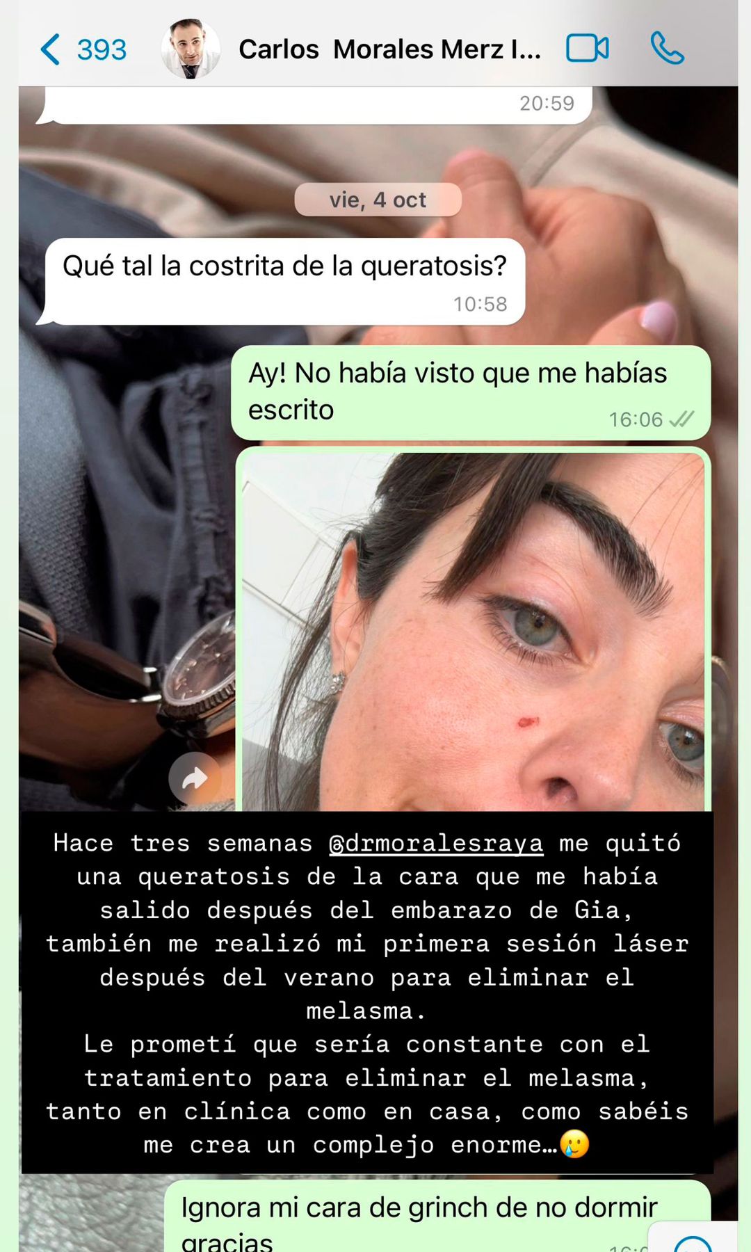 La conversación de Violeta con su dermatólogo