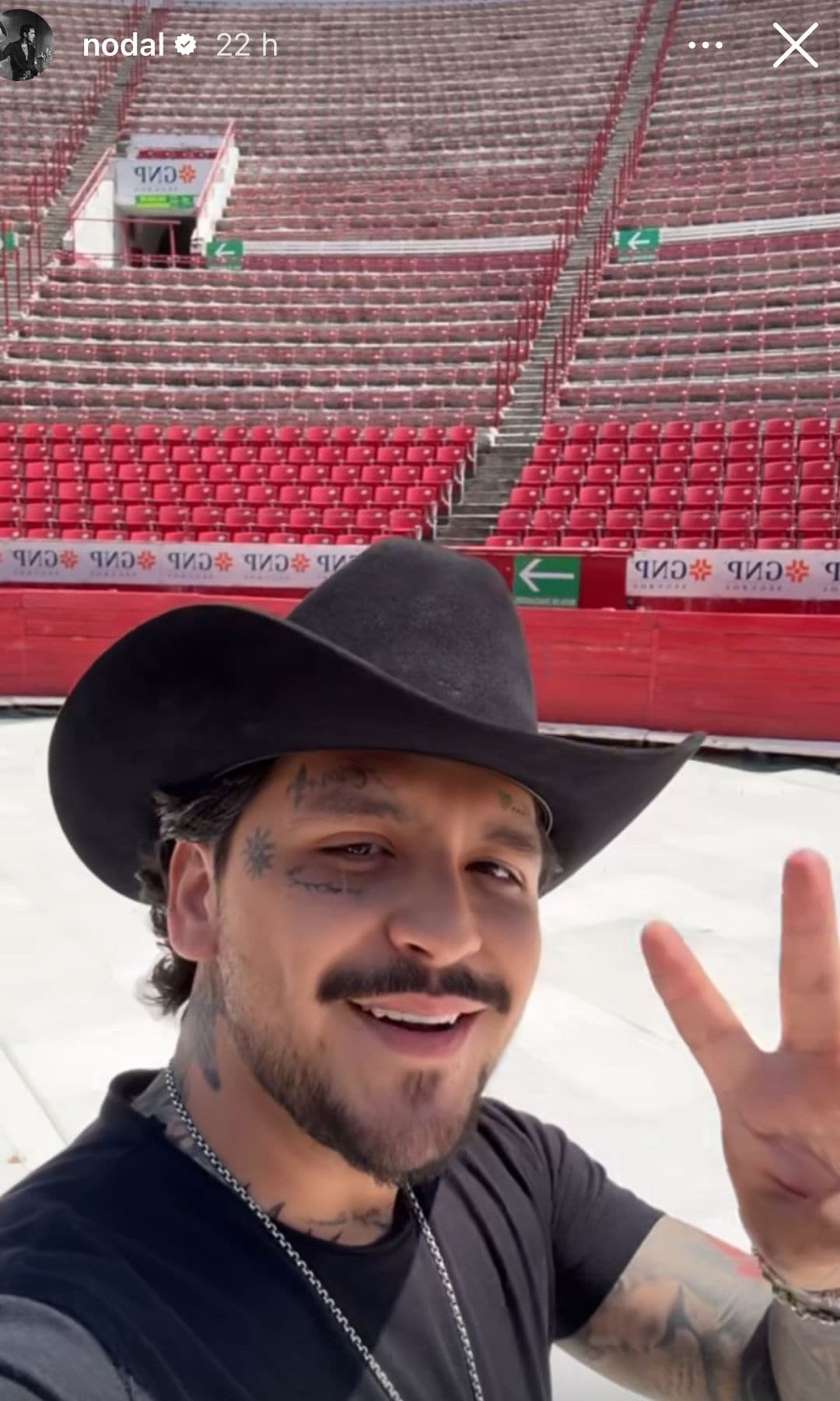 Christian Nodal from the bullring, inviting his fans.