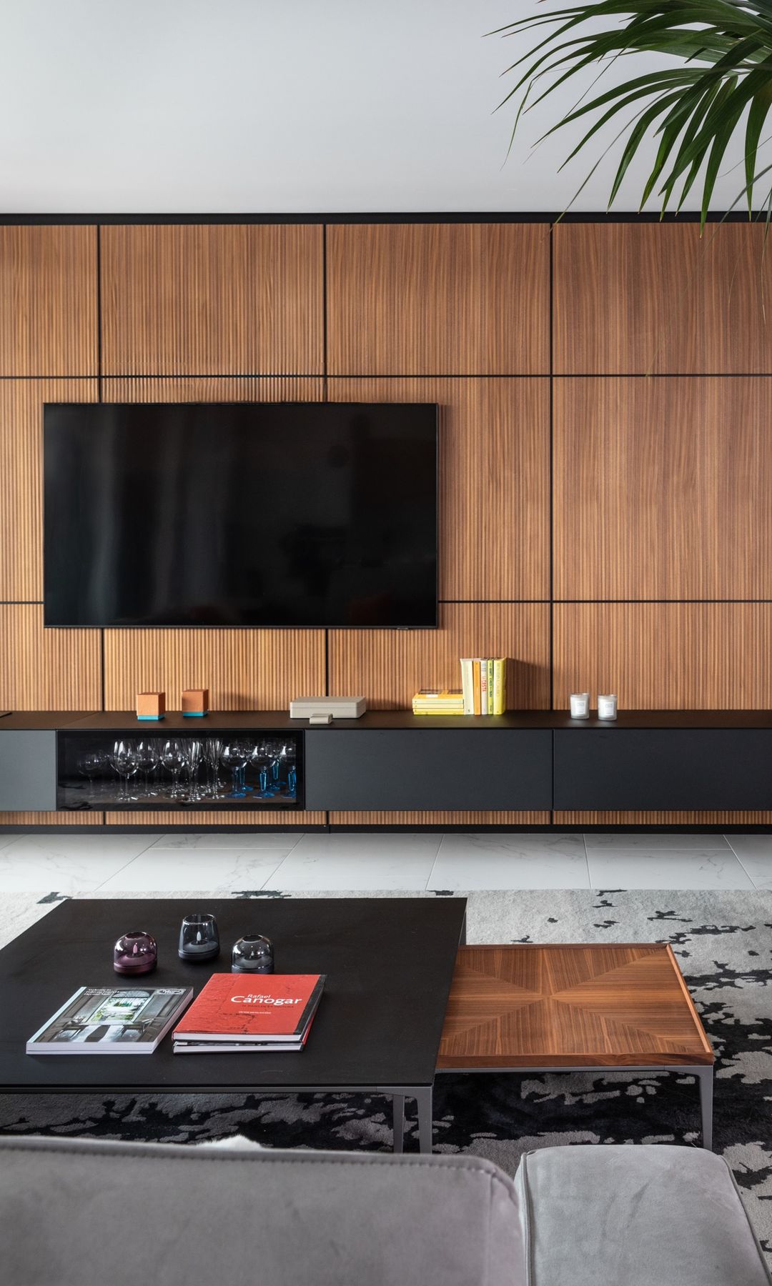 Salón con mueble de tv moderno 