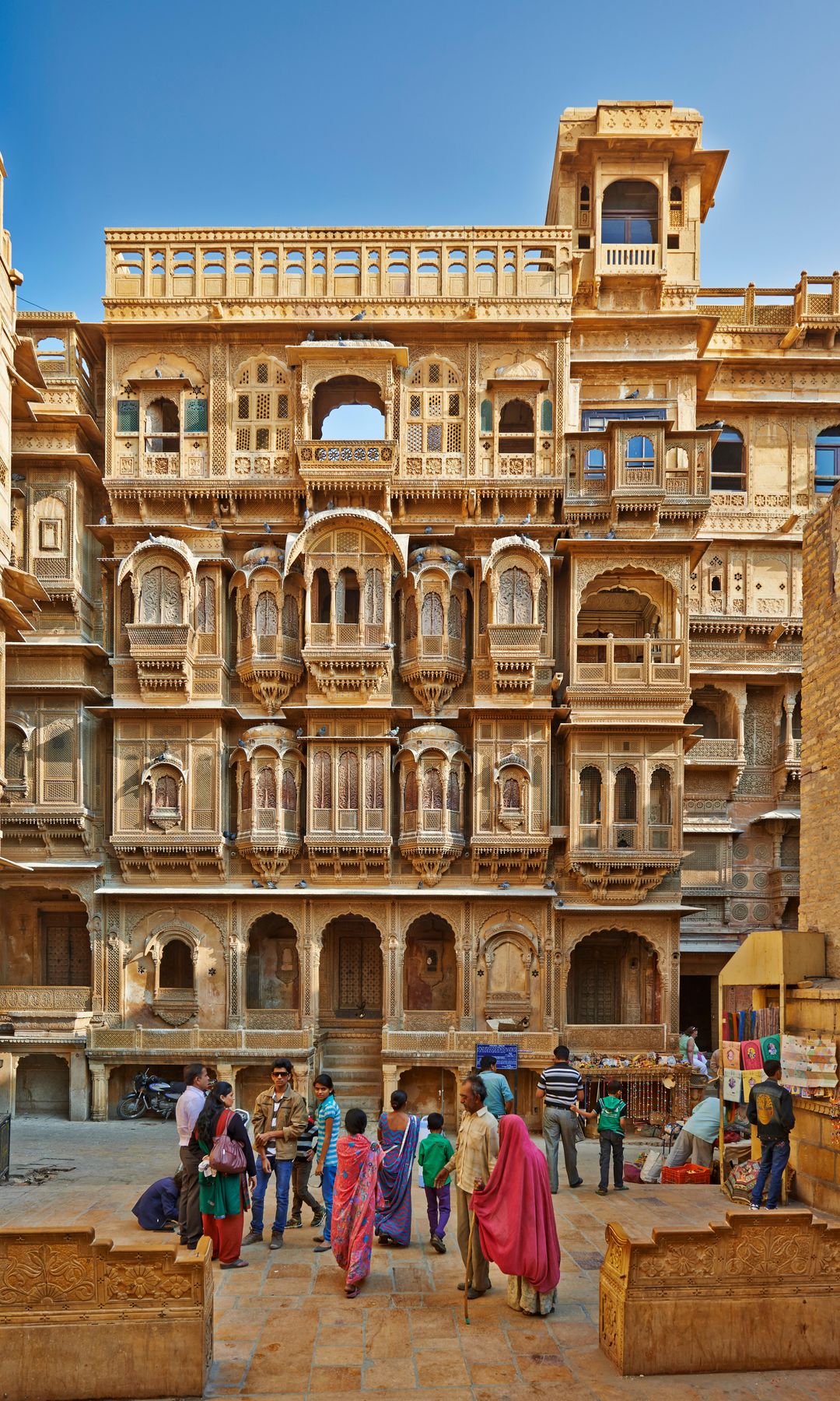 The ornate facade of the Patwon Ki Haveli palace, Jaisalmer, Rajasthan, India