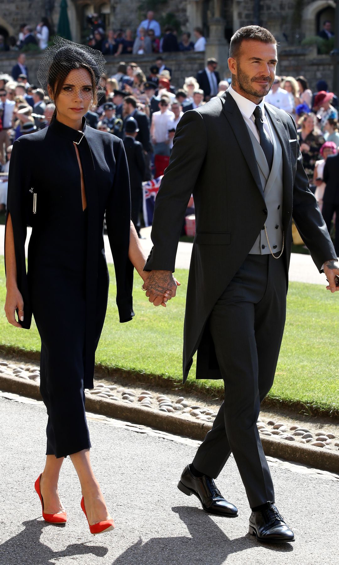 David y Victoria Beckham llegando a la boda del príncipe Harry y Meghan Markle que se celebró en el Castillo de Windsor el 19 de mayo de 2018