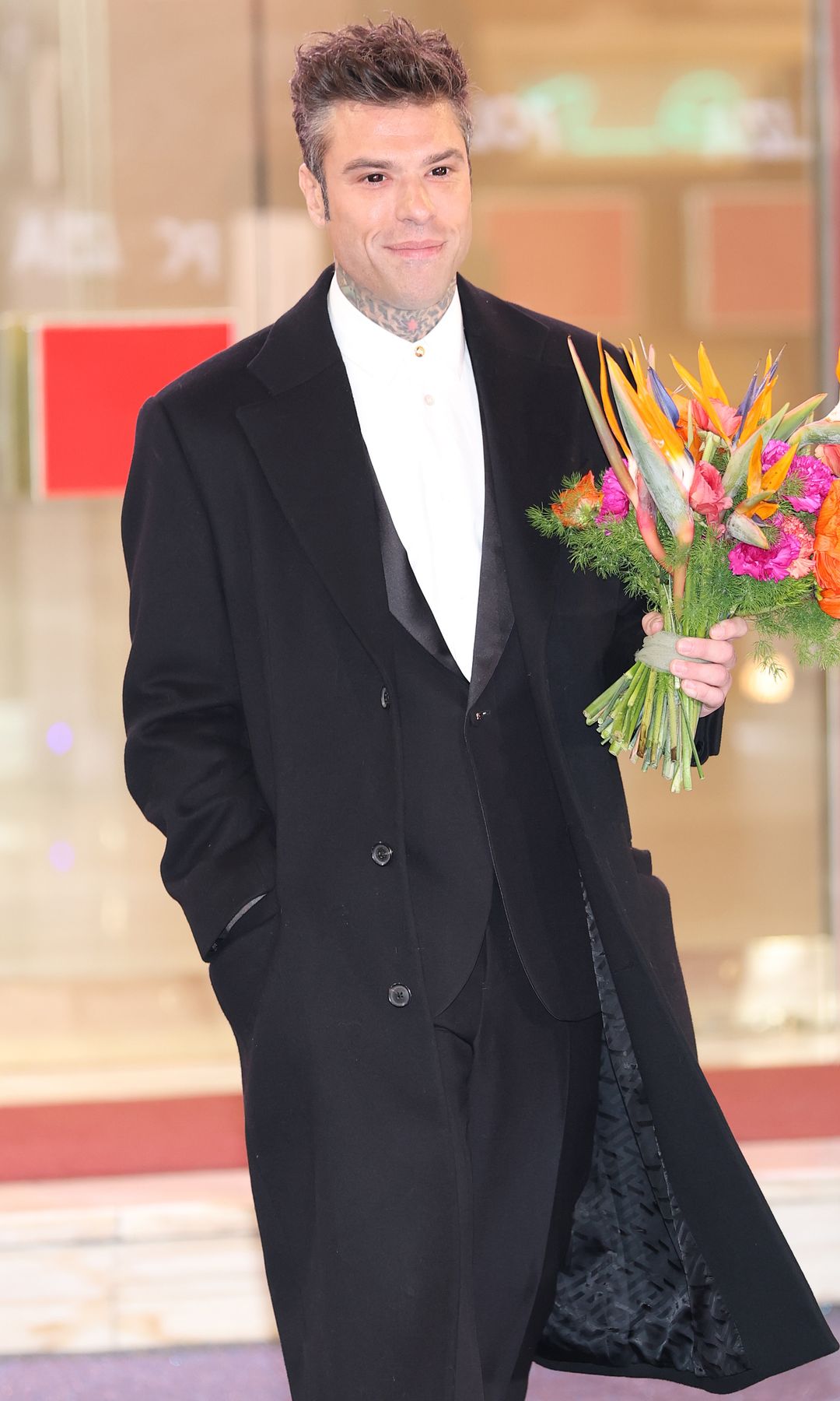 Fedez attends the inaugural "Eni Carpet" red carpet at the 75th Sanremo Music Festival 2025 at Teatro Ariston on February 10, 2025 in Sanremo, Italy