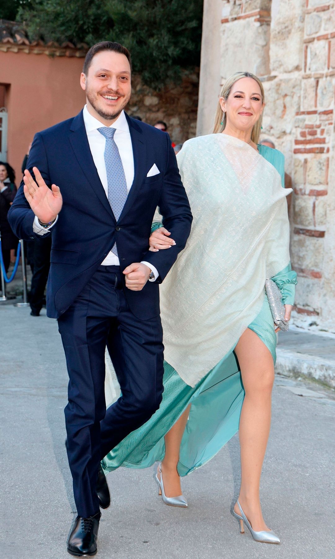 Teodora de Grecia con Matthew Kumar en la boda de Nicolás de Grecia