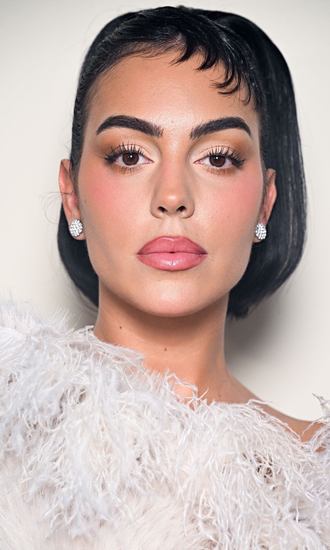 Georgina Rodriguez poses backstage after the Elie Saab Womenswear Fall/Winter 2025-2026 show as part of Paris Fashion Week  at Palais De Tokyo on March 08, 2025 in Paris, France