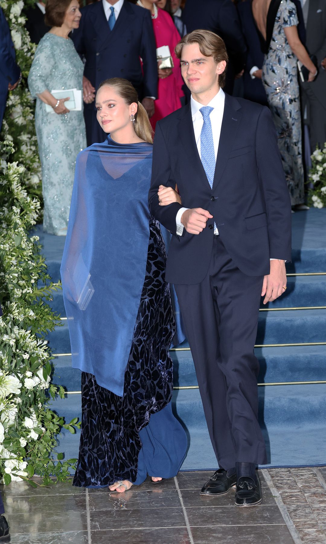 Miguel Urdangarin e Irene Urdangarin salen de la Catedral de Atenas donde han asistido al enlace matrimonial entre Teodora de Grecia y Matthew Kumar, a 28 de septiembre de 2024, en Atenas (Grecia)