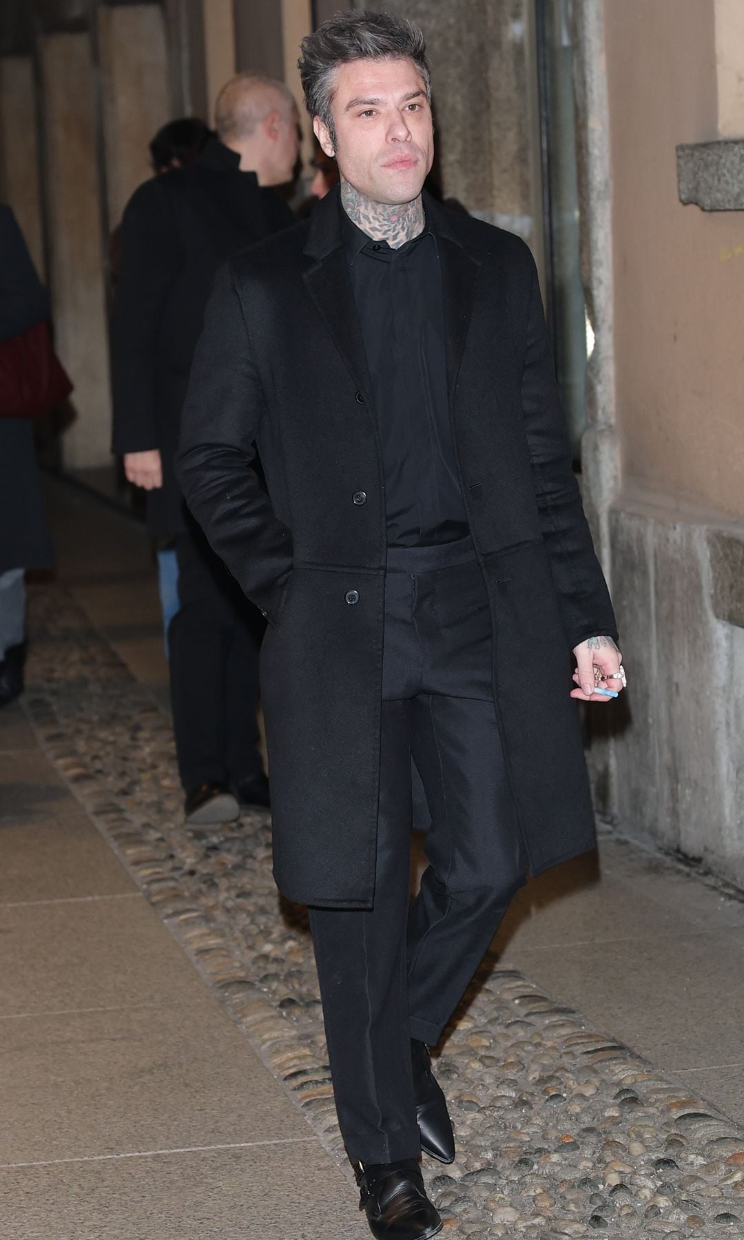 Fedez is seen arriving at Rayban for ASAP Rocky dinner during the Milan Fashion Week Womenswear Fall/Winter 2025/2026 on February 27, 2025 in Milan, Italy