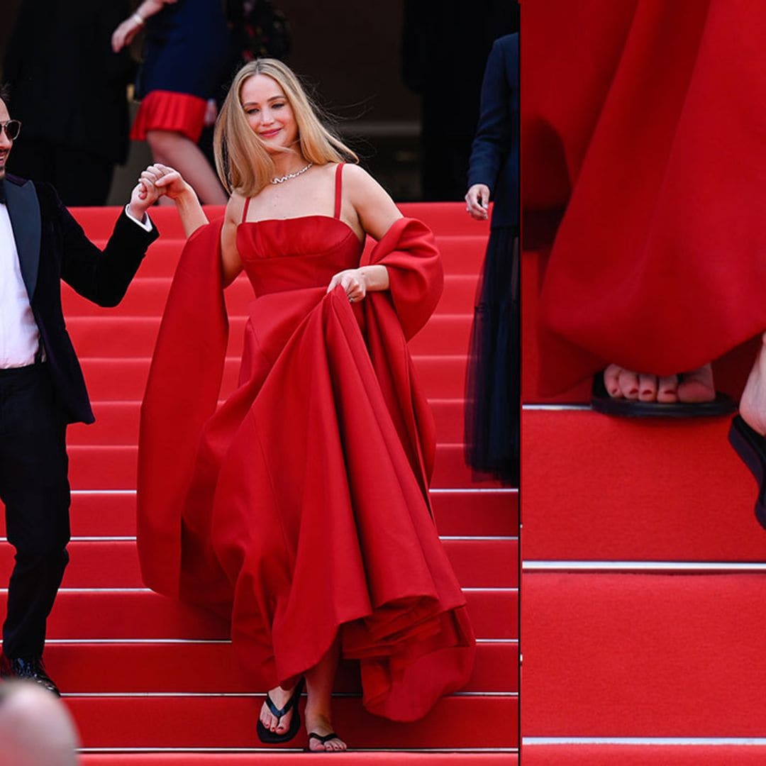 Jennifer Lawrence opta por las ¡chanclas! en Cannes para evitar sus míticos tropiezos