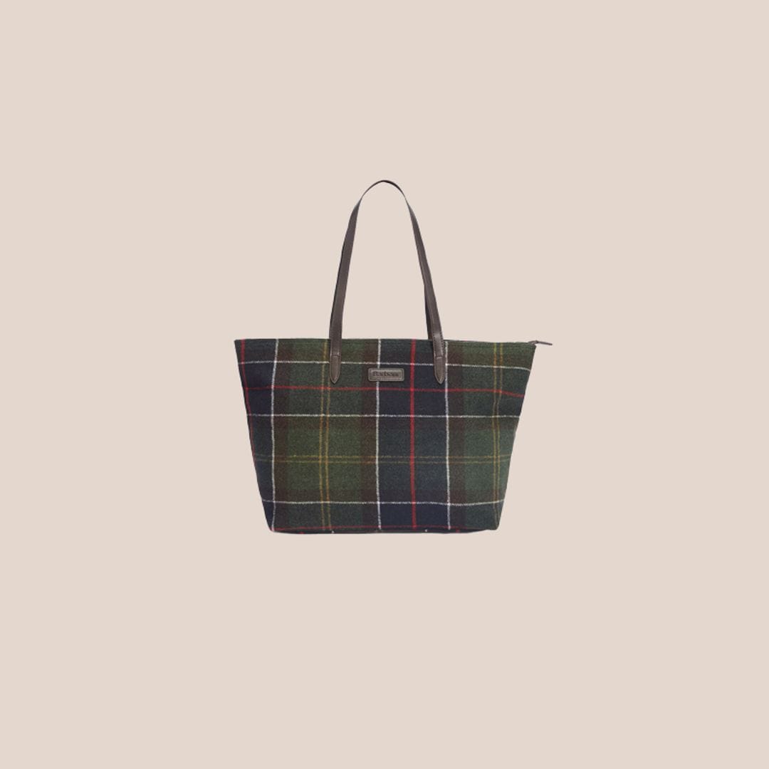 Tote bag de tartán verde y multicolor