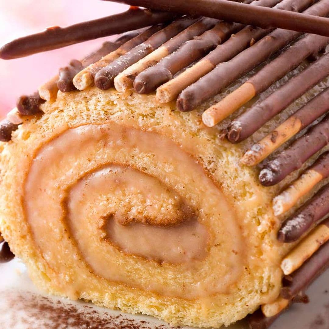 Brazo de gitano con chocolate relleno de salsa de caramelo salado