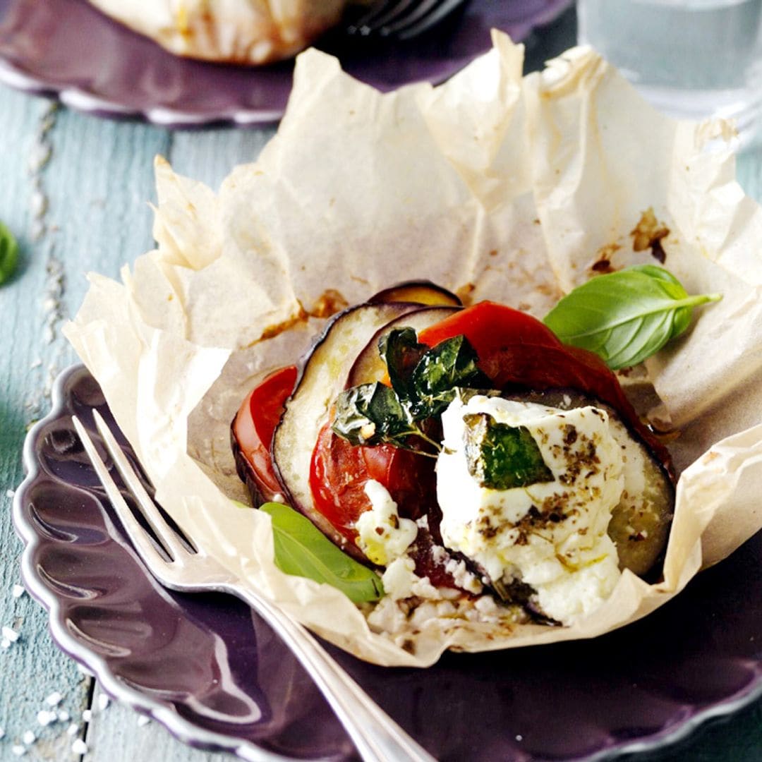 Papillote de berenjena y tomate