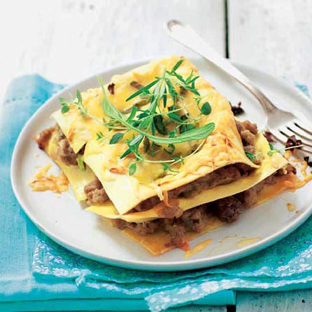 Lasaña con ragú de magro de cerdo