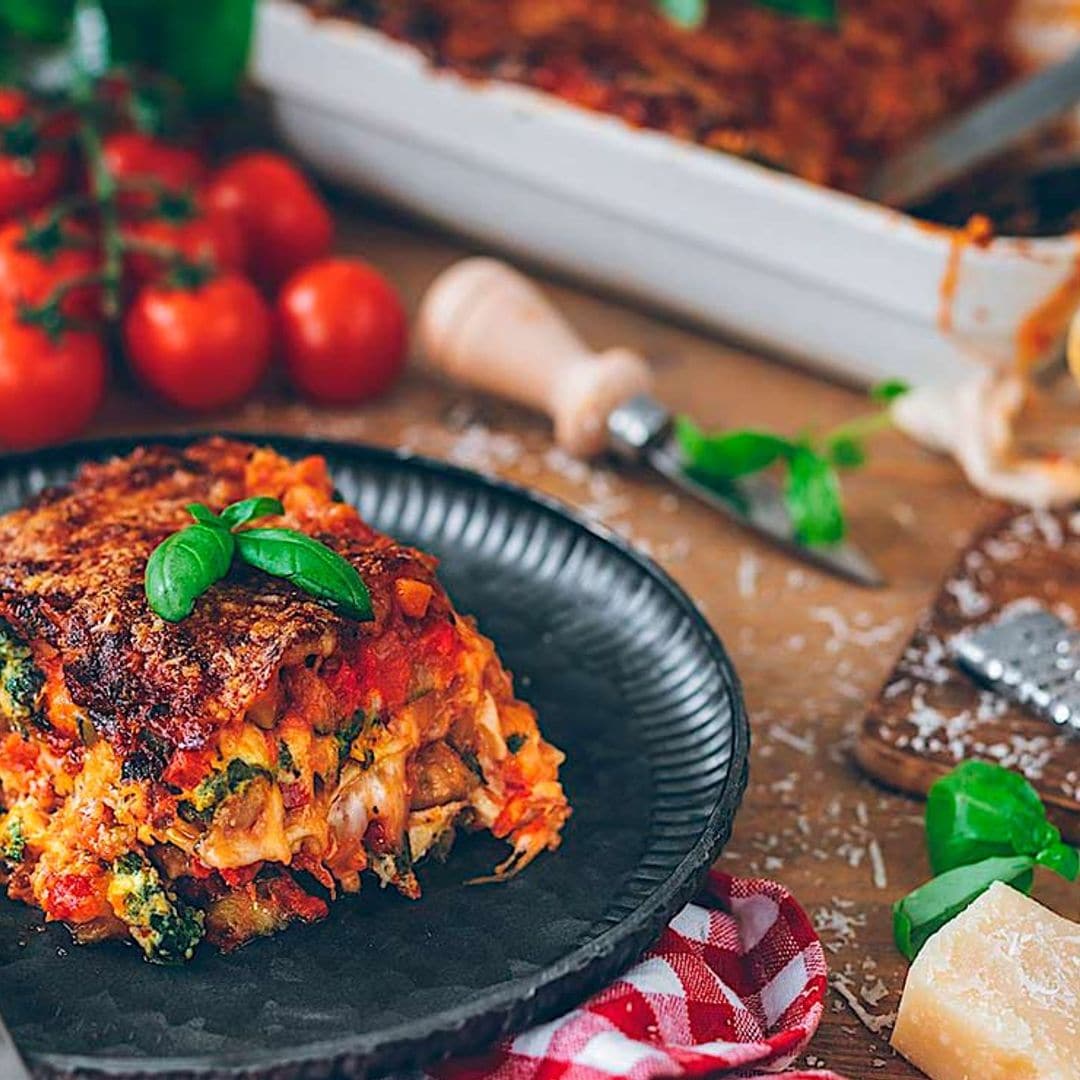 Lasaña de verduras con crema de Grana Padano