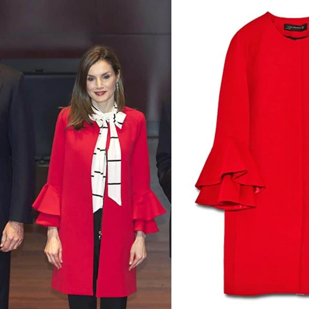 La reina Letizia y su abrigo rojo de Zara: otro éxito de ventas