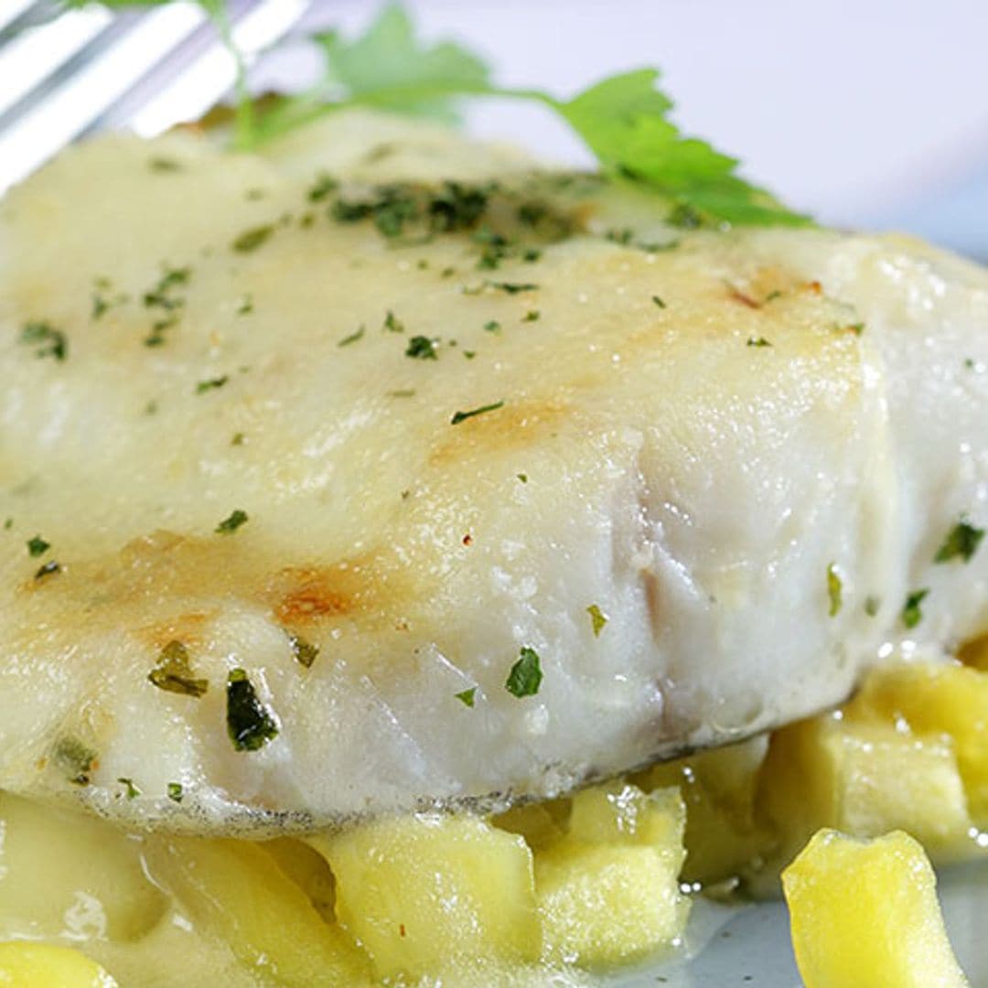 Bacalao confitado con dados de manzana