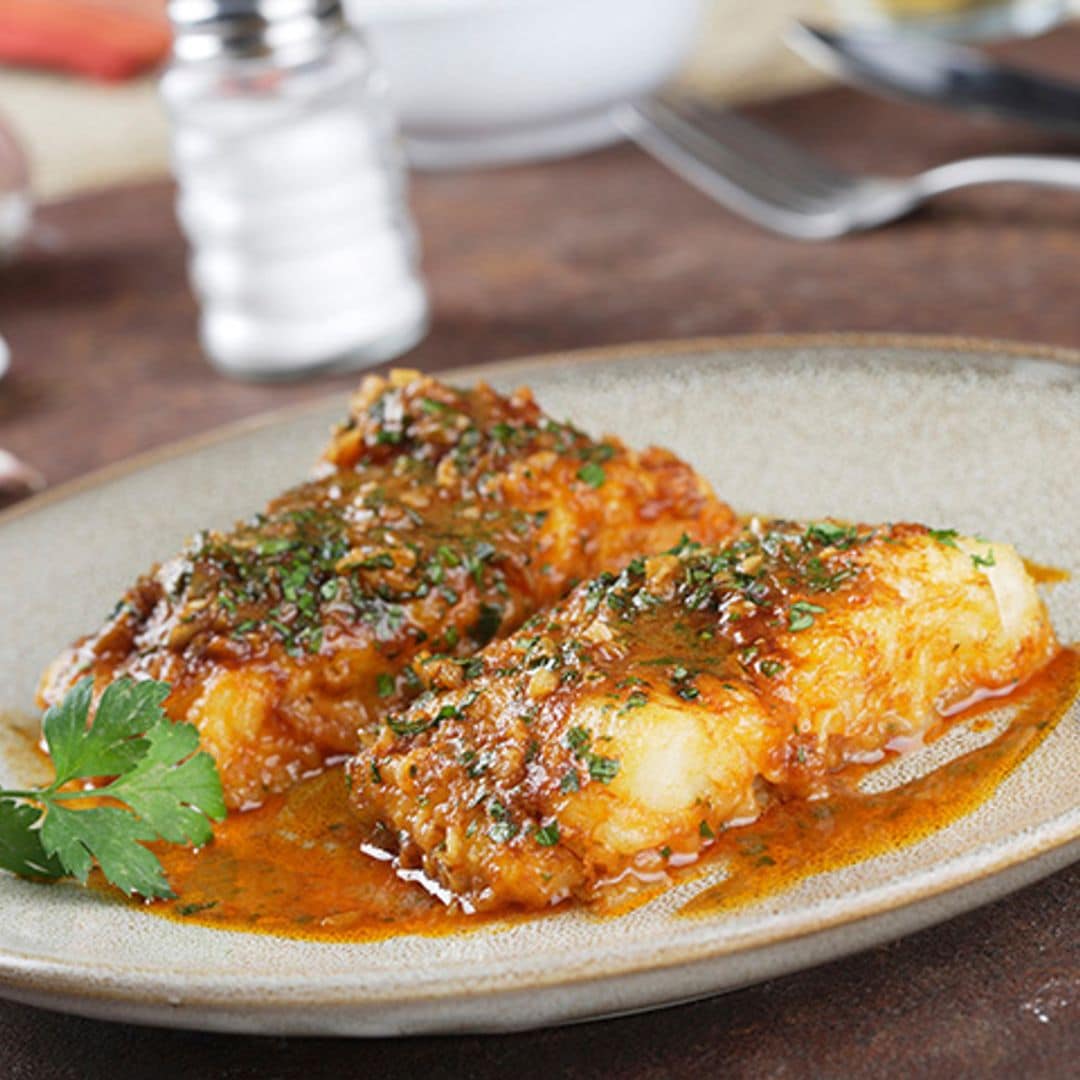 Bacalao con costra de romesco