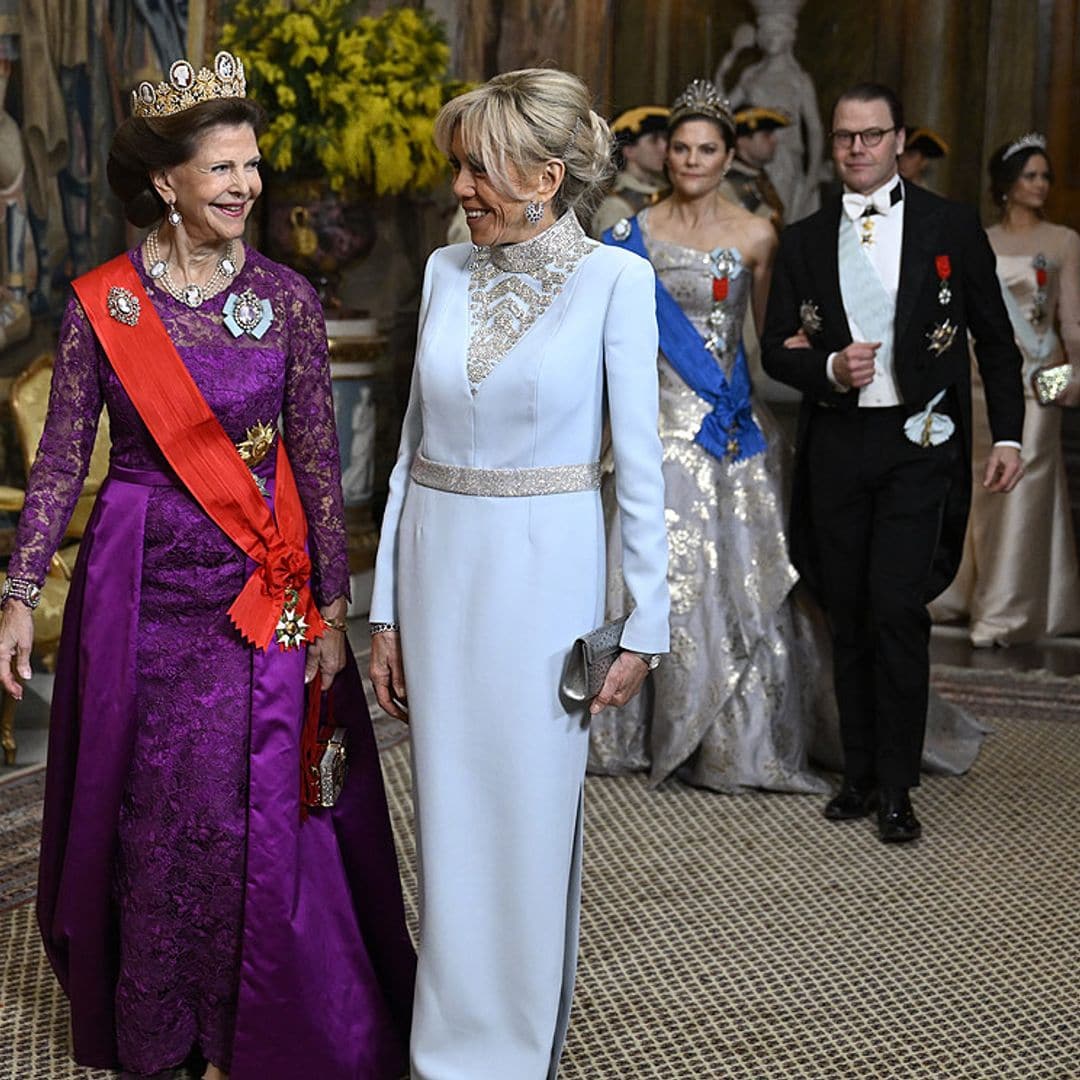 De la sintonía entre Silvia de Suecia y Brigitte al desfile de tiaras: la cena de gala en Estocolmo con el matrimonio Macron