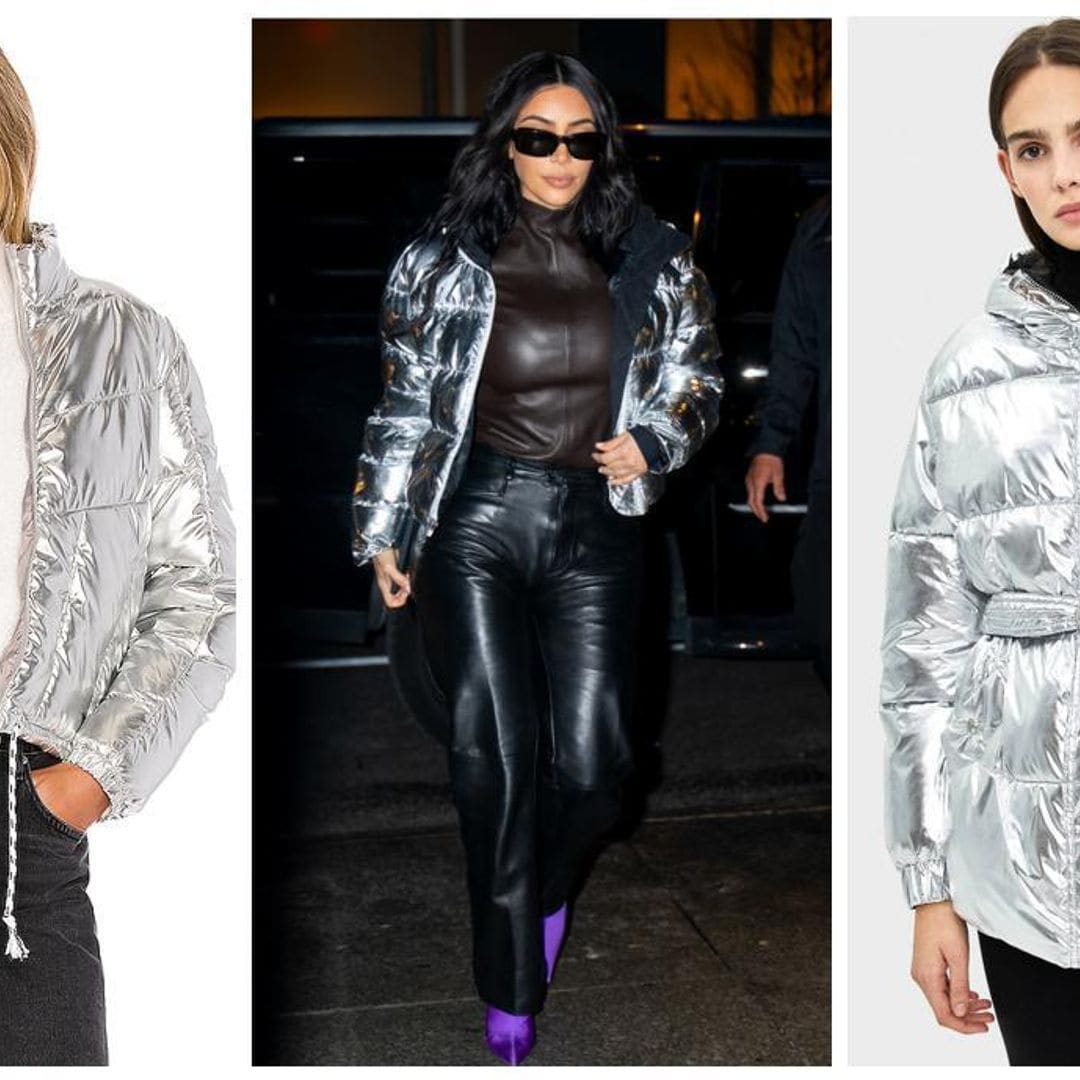 kim kardashian lleva una jacket plateada metalizada e inspira con su look
