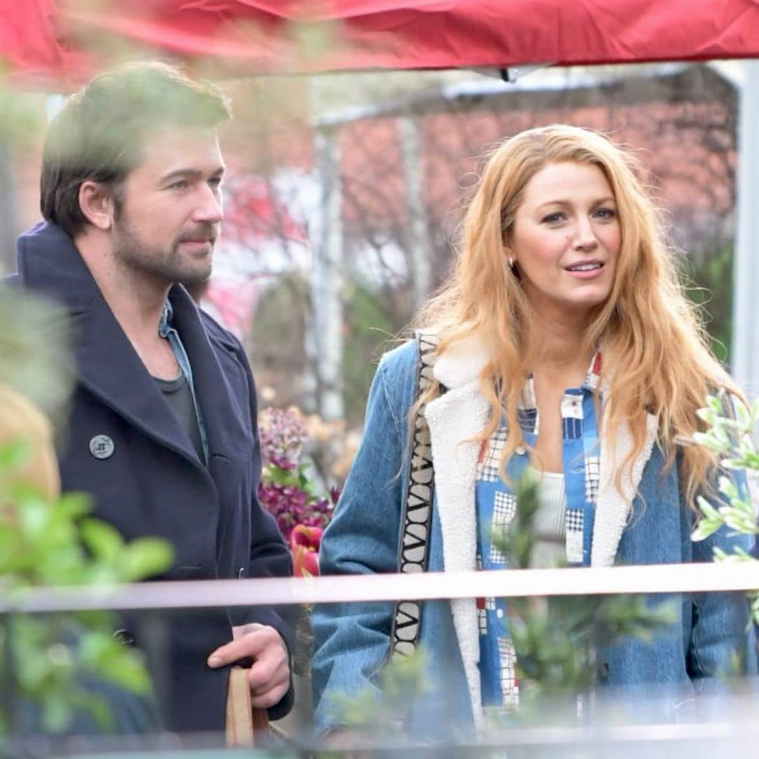 Actors Brandon Sklenar and Blake Lively on the set of ''It Ends With Us'' in New Jersey