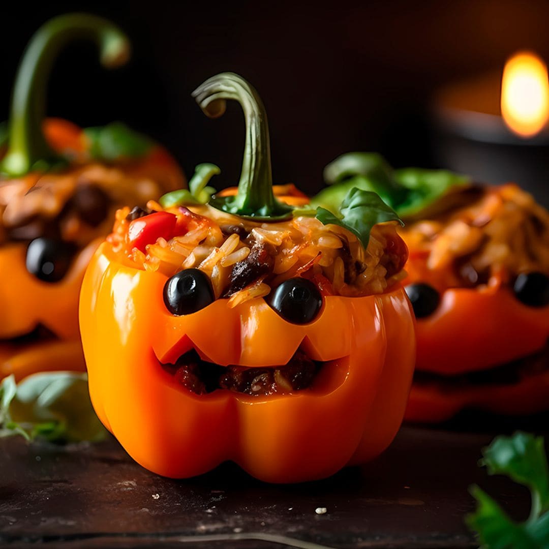 Pimientos de Halloween (relllenos de arroz con pasas)