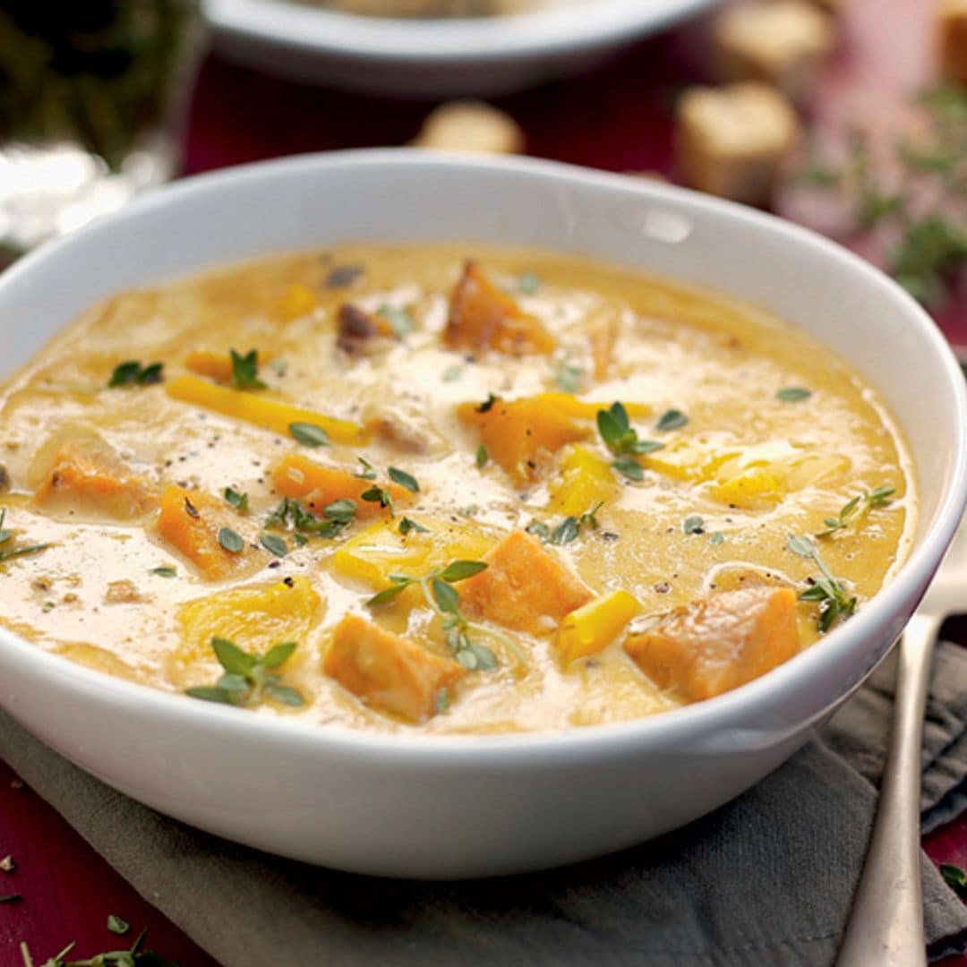 Crema de calabaza con pan de maíz