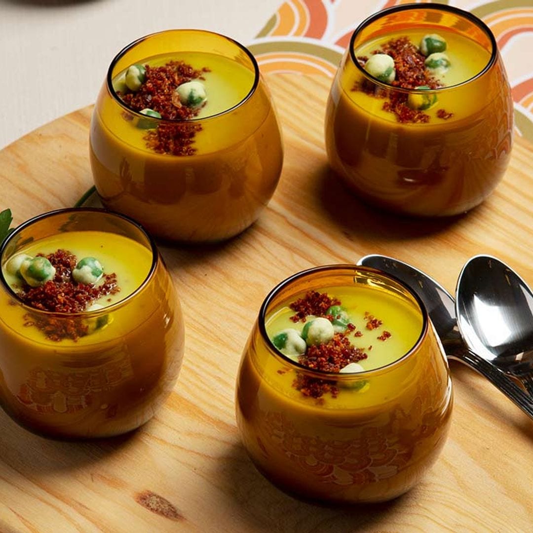 Vichyssoise de guisantes con chispa