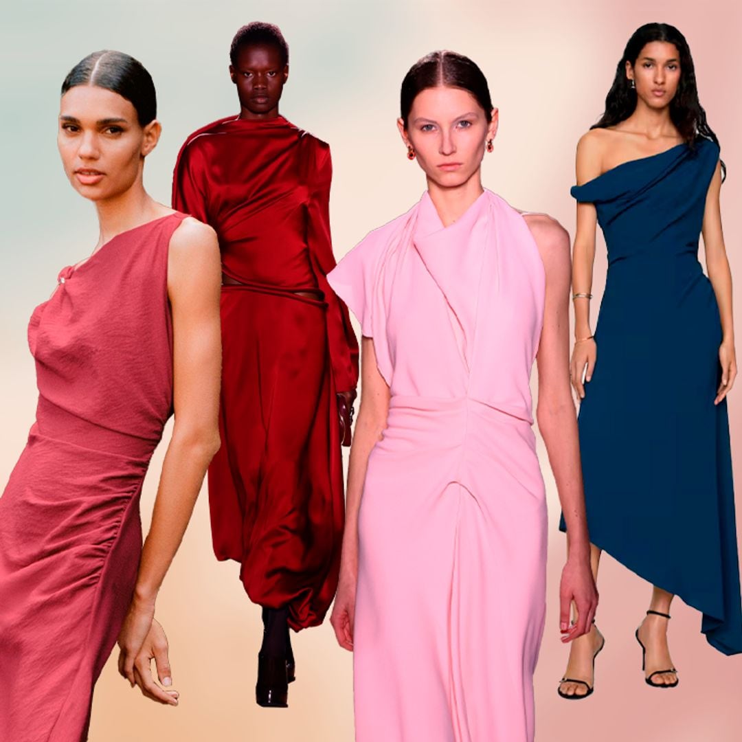 Vestidos minimalista con escote asimétrico: el look de invitada perfecta que hemos fichado en Zara, Mango... y Victoria Beckham