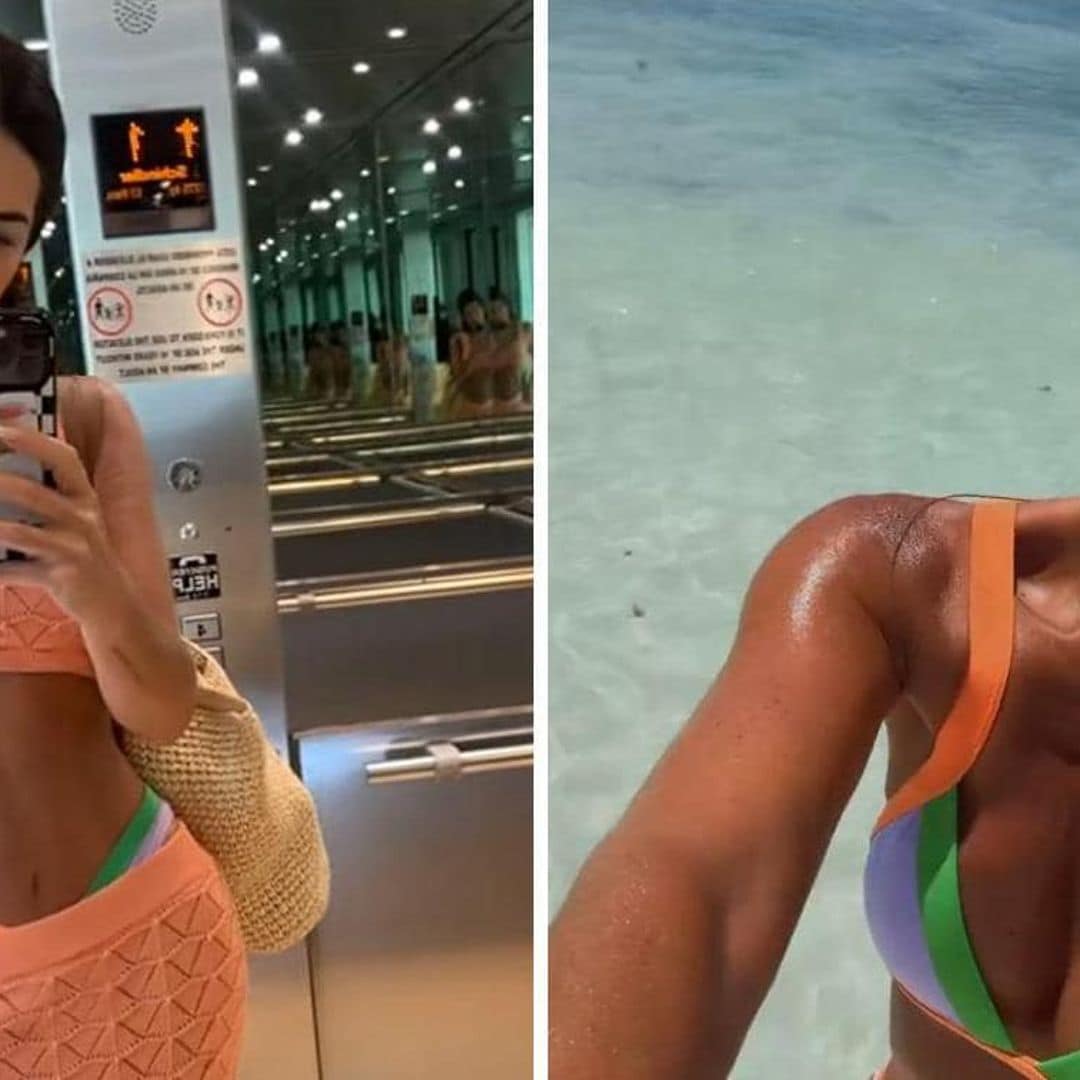 Gaby Espino disfruta de un soleado día en la playa luciendo su abdomen en bikini