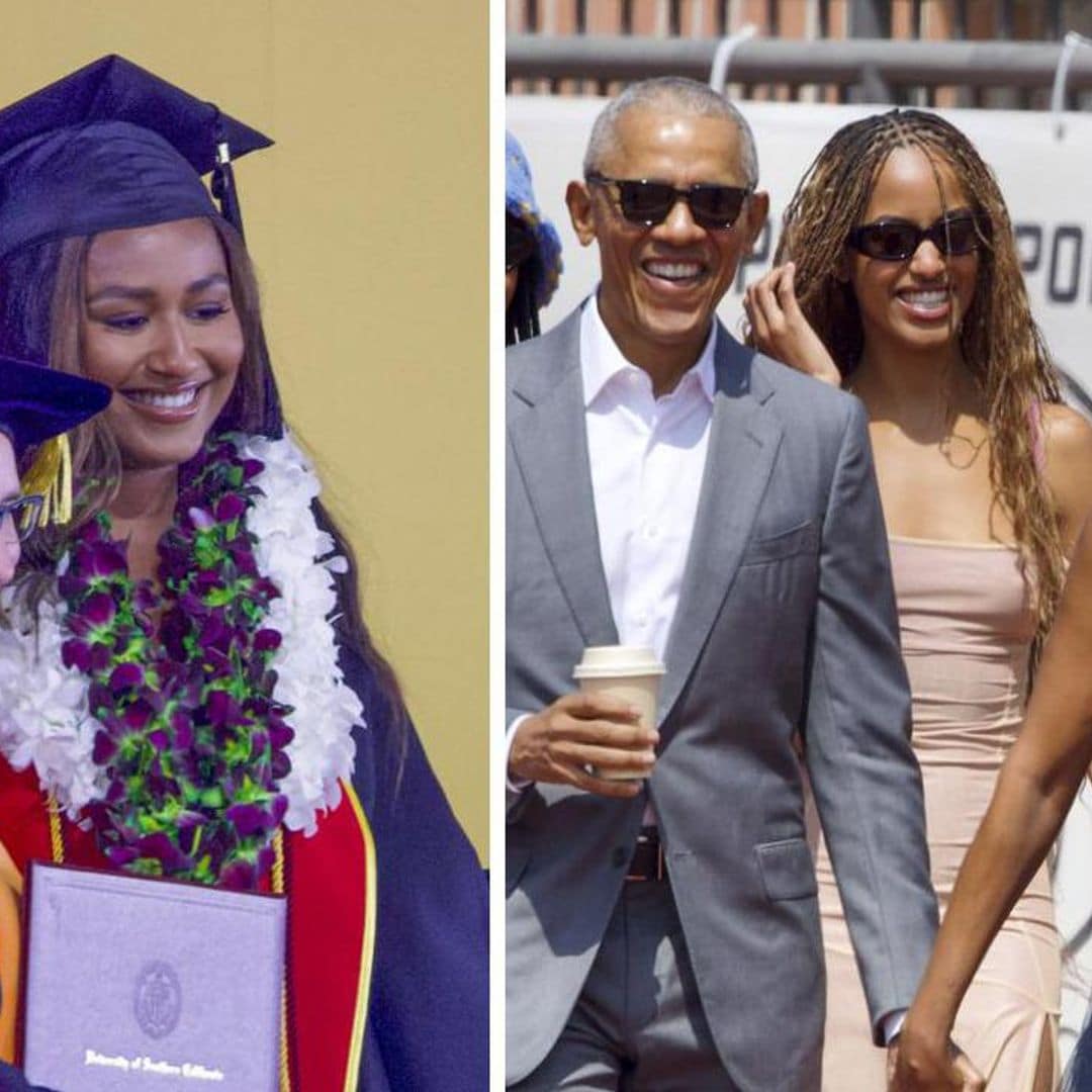 Barack, Michelle y Malia Obama ven a Sasha graduarse de la USC