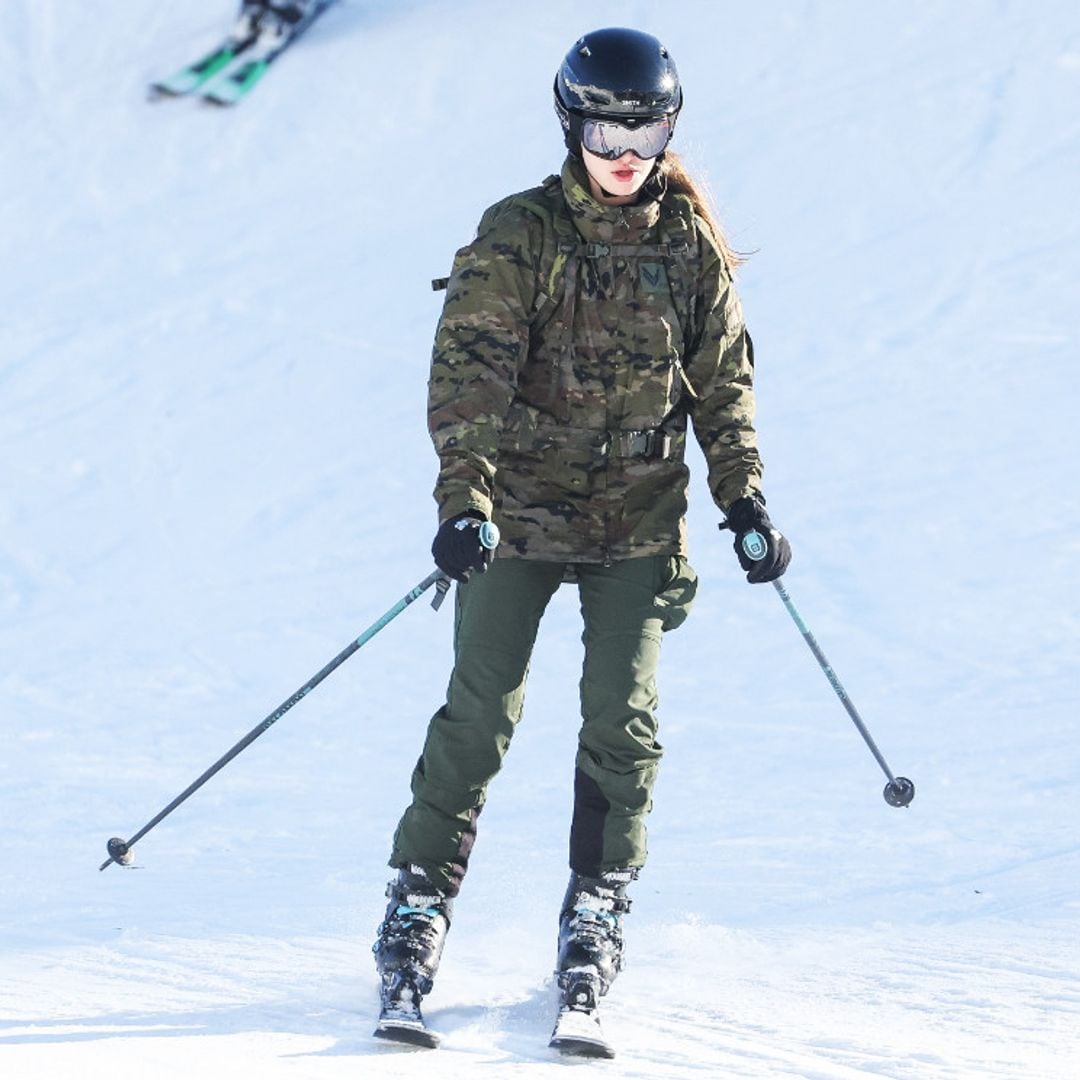 La princesa Leonor muestra su destreza como esquiadora durante su entrenamiento militar en Huesca