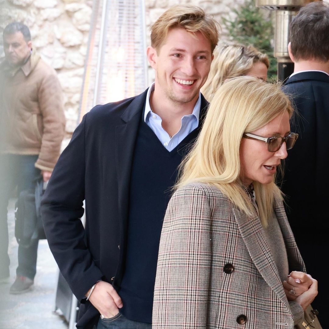 Crown Princess of Greece Marie Chantal and Constantine Alexios during preboding vows ceremony of Nikolaos and Chryssi Vardinogianni on February 7, 2025 in Athens, Greece