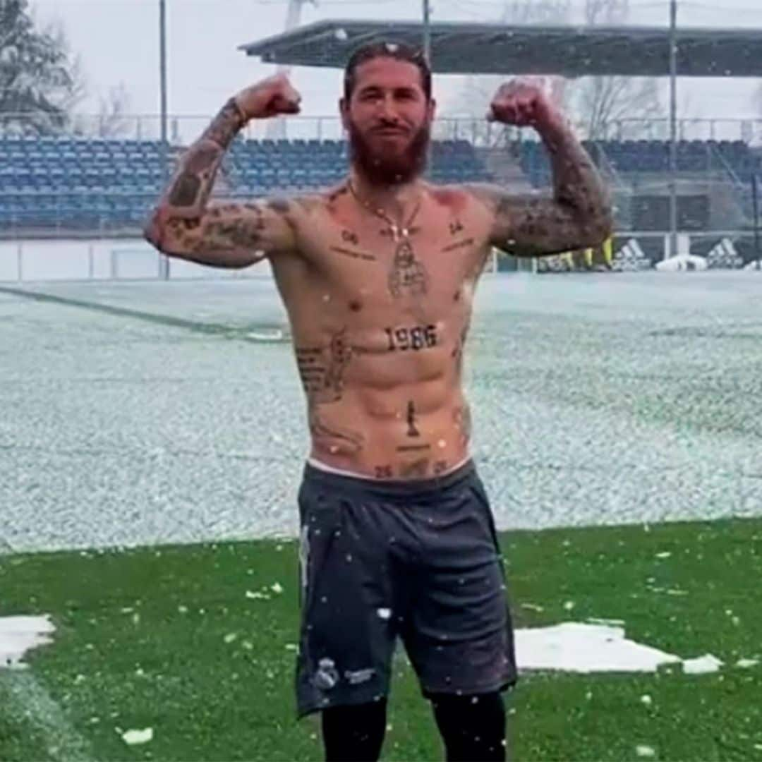 Bajo la nieve y sin camiseta: Sergio Ramos se hace viral desafiando a las bajas temperaturas