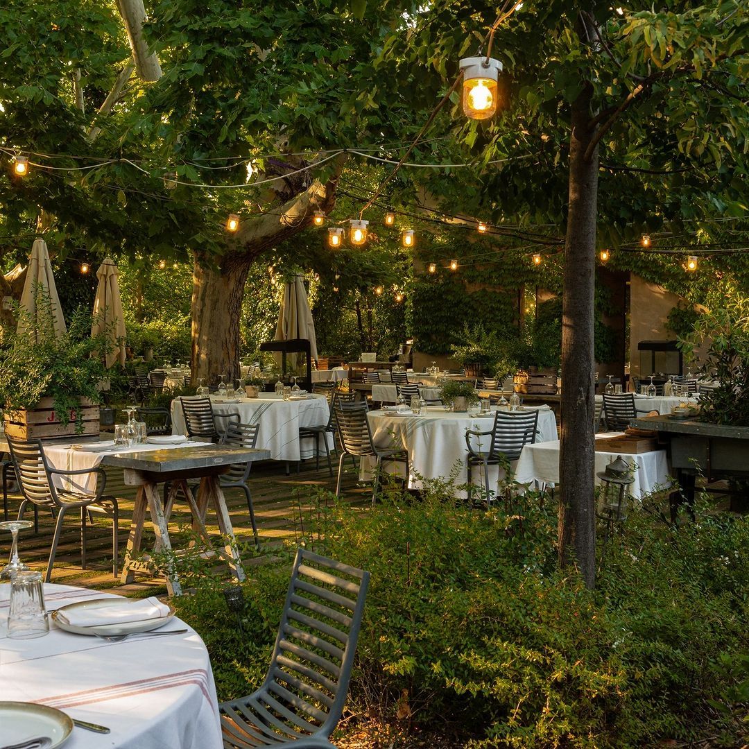 Gardens of the EL Filandón restaurant in Monte de El Pardo, Madrid