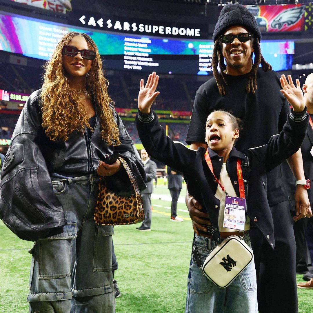 Jay-Z and daughters Blue Ivy and Rumi arrive before Super Bowl LIX between the Philadelphia Eagles and the Kansas City Chiefs at Ceasars Superdome. Mandatory Credit: Mark J. Rebilas-Imagn Images/Sipa USA 