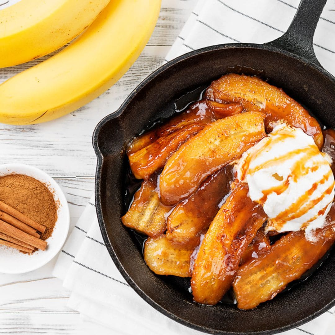 Plátanos flambeados al ron con naranja