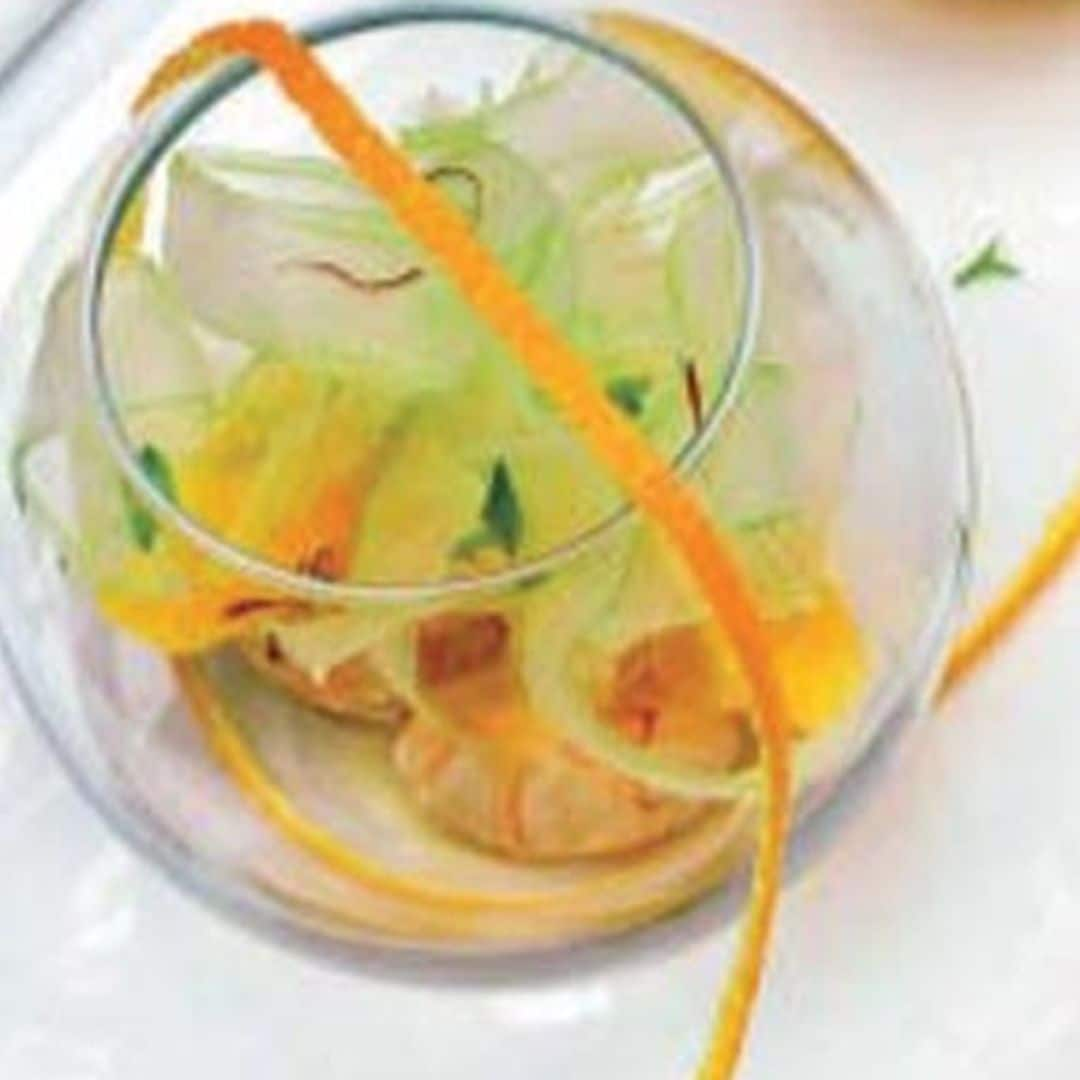 Ensalada de naranjas, apios y cigalas