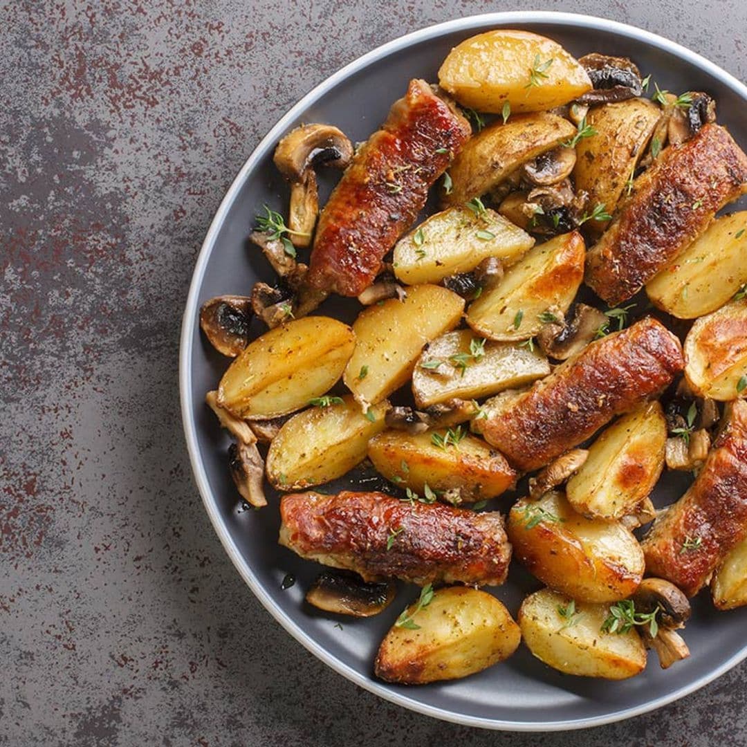 Tacos de rosbif al horno con gajos de patata y champiñones