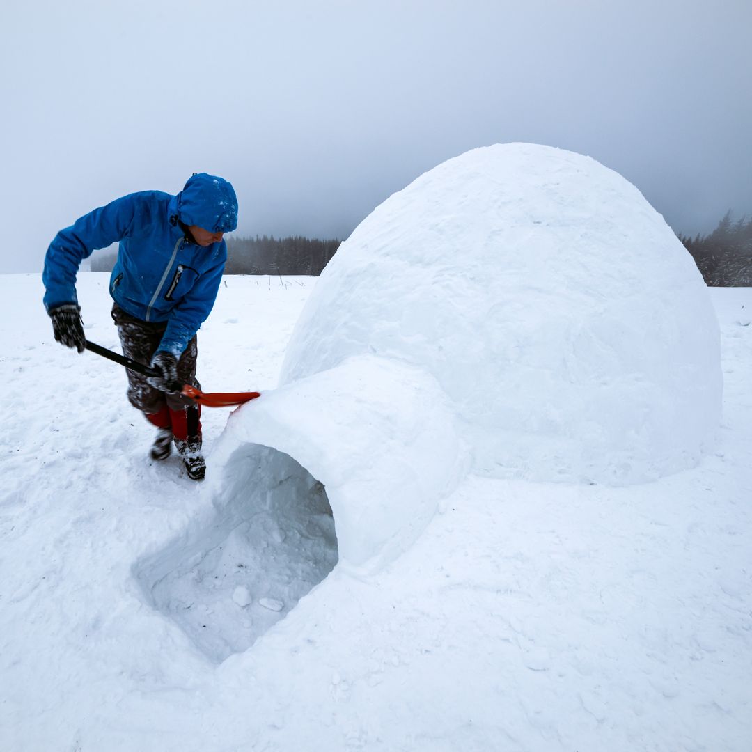 Construcción de un iglú en la nieve