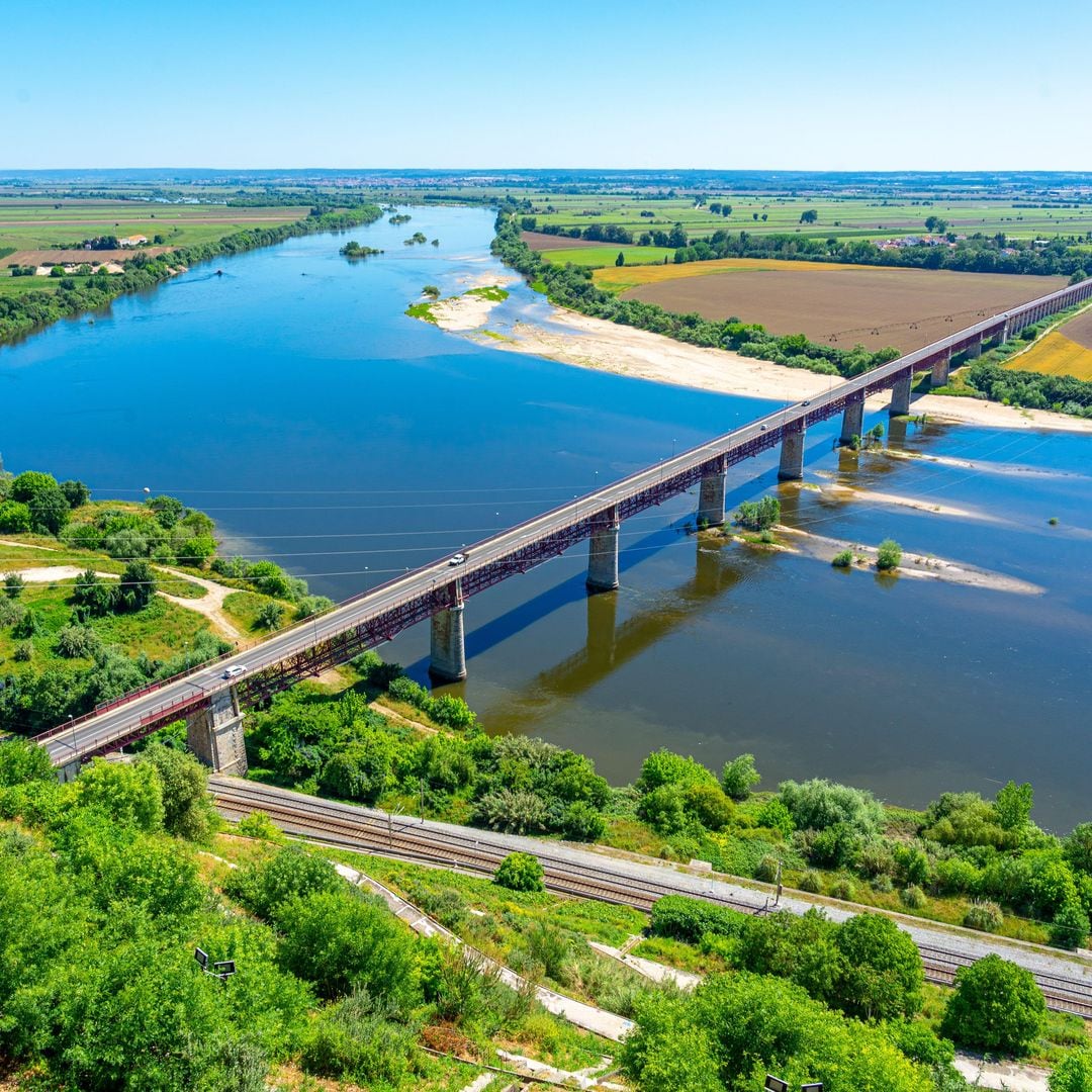 Panorámica del río Tajo desde el jardín de Portas do Sol, en Santarem, Portugal River and the D.Luis I bridge from the Jardim das Portas do Sol in the Portuguese city of Santarem-Portugal