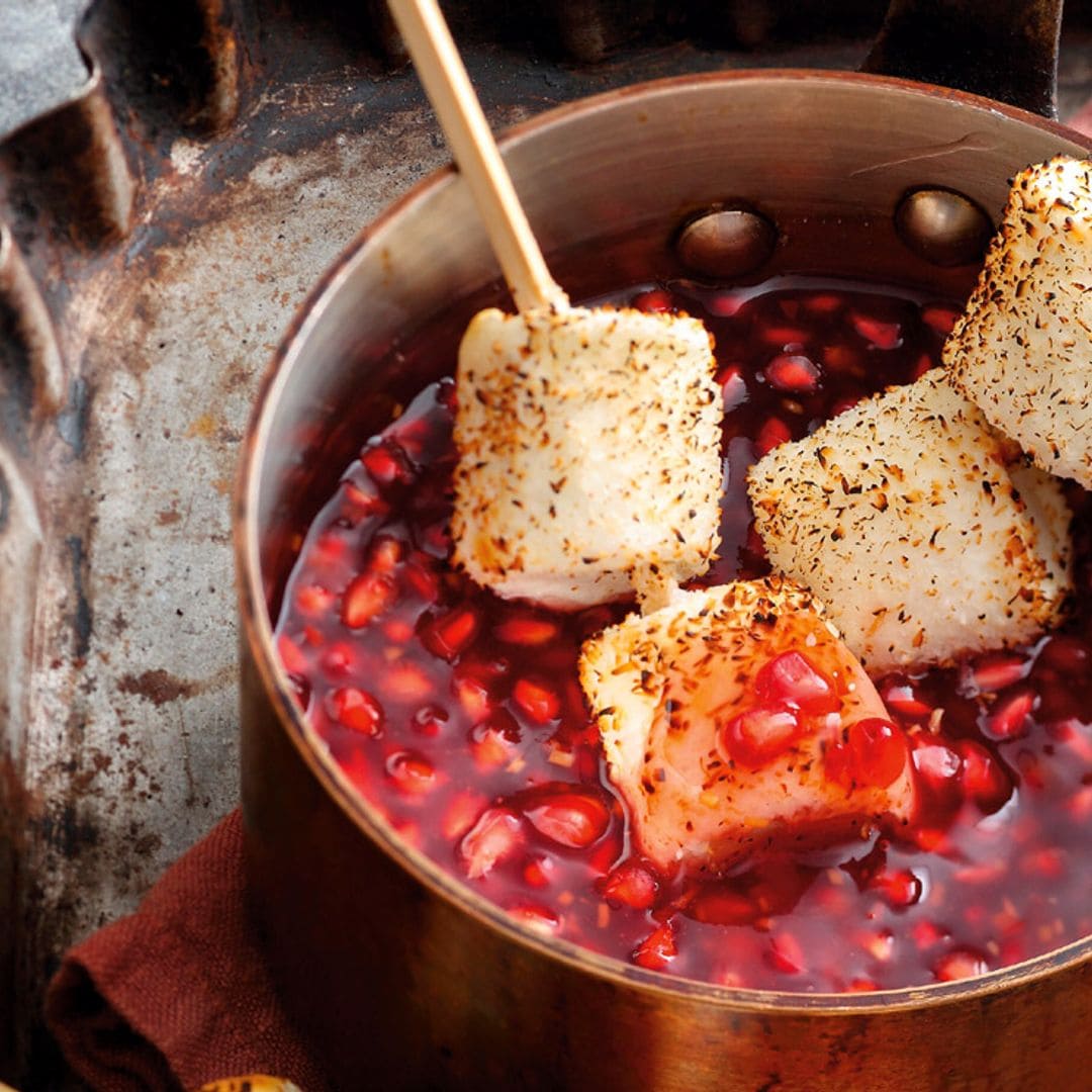 'Fondue' de granada con nubes dulces