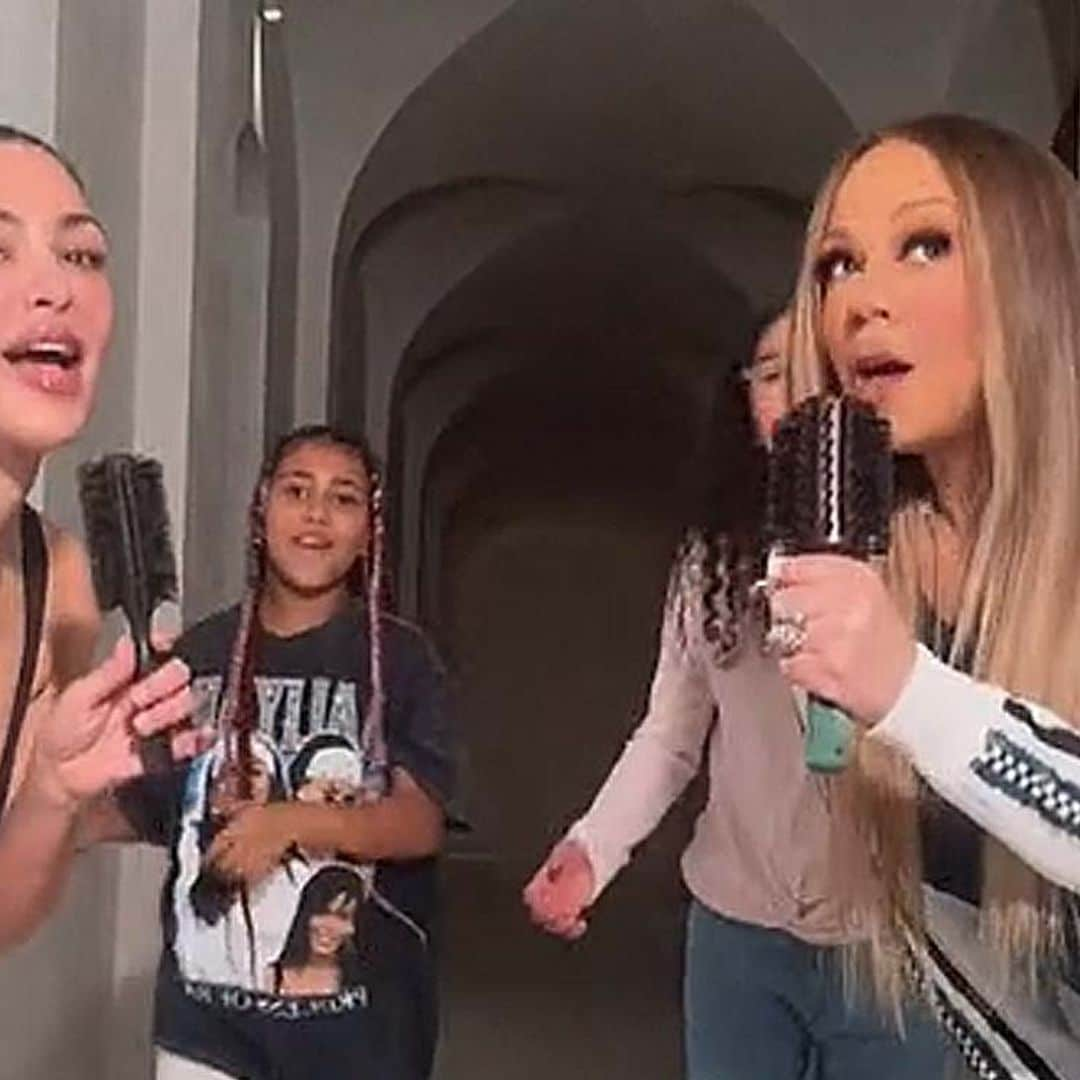 El baile viral de Kim Kardashian, Mariah Carey y sus hijas con el cepillo del pelo como micrófono