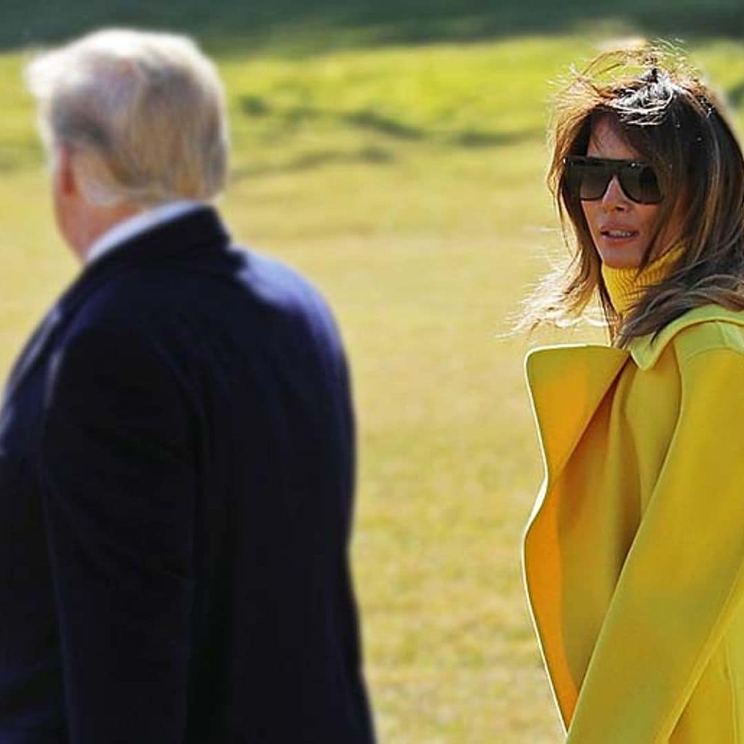 Melania Trump elige el amarillo (y repite falda de piel) para su visita más especial