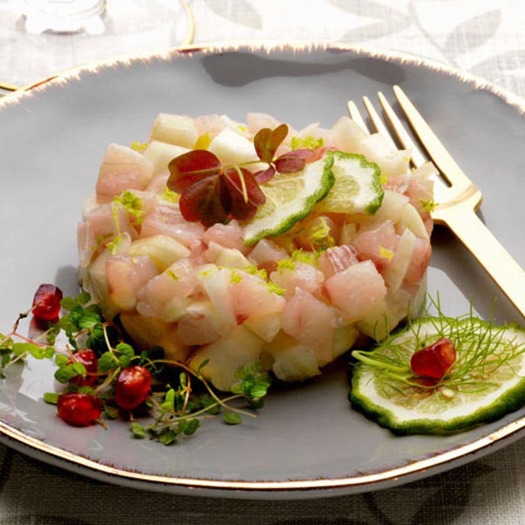 Tartar de lubina con lima y pera