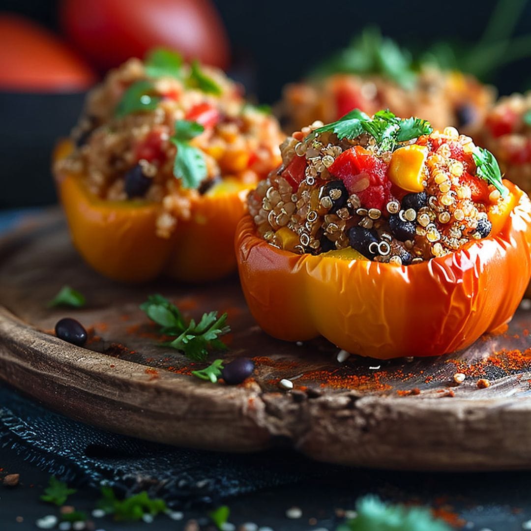 Pimientos rellenos de quinoa y frijoles