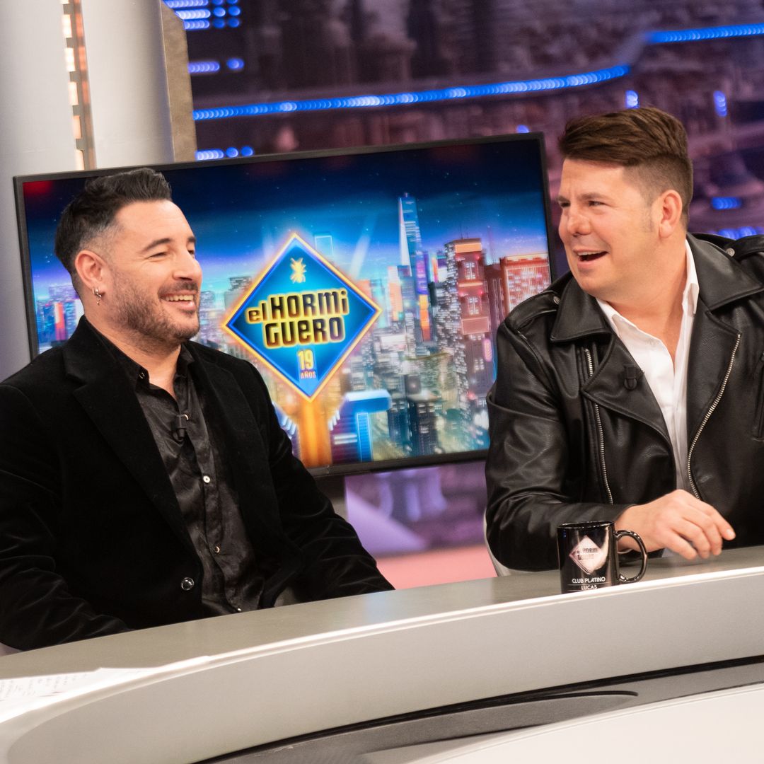 Presenter Pablo Motos,Singer Andy and Lucas on tv show " El Hormiguero " in Madrid 14 January 2025