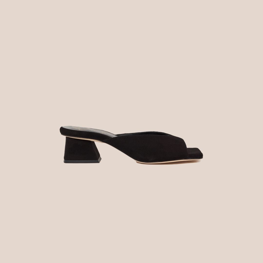 Black low heel mules