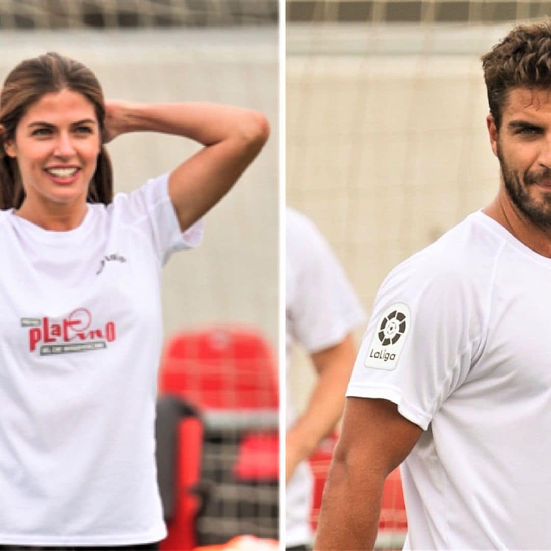 Maxi Iglesias y Stephanie Cayo demuestran su habilidad con el balón en la antesala de los Premios Platino