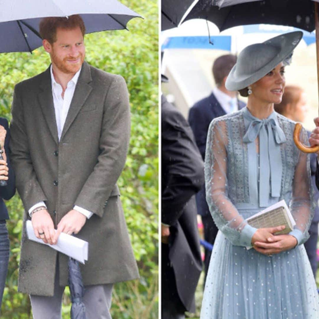 El príncipe William sigue el ejemplo de Meghan Markle bajo la lluvia