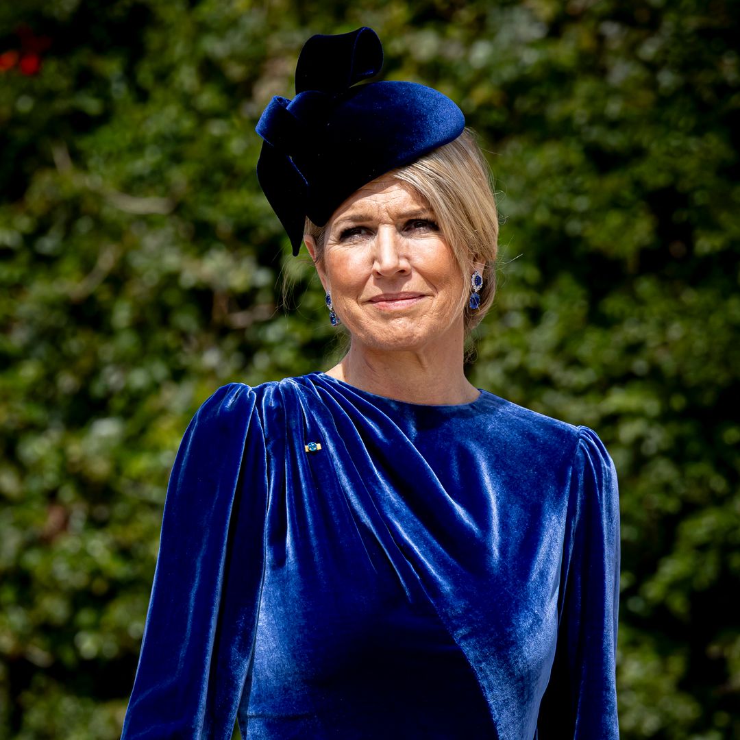 Máxima conquista Chipre con su vestido de terciopelo azul y el broche customizado de la reina Guillermina